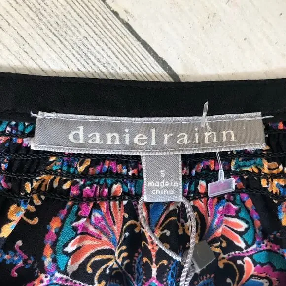 Daniel Rainn Blouse Womens Small Black Boho Floral Peasant Long Sleeve Top - Picture 7 of 8